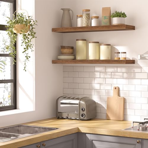 HOOBRO Floating Shelves for Wall Set of 2 315 Inch Rustic Brown