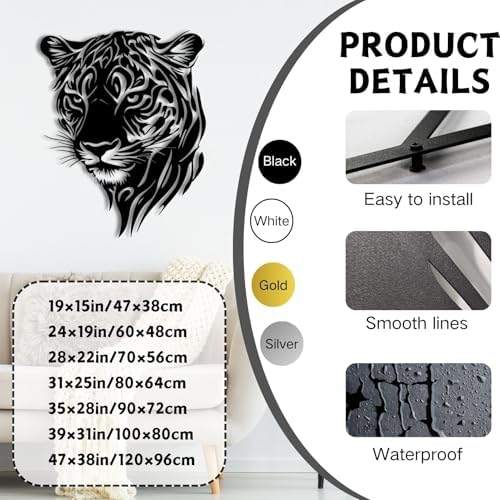 ENJOYOO Black Leopard Head Metal Wall Art 24x19in