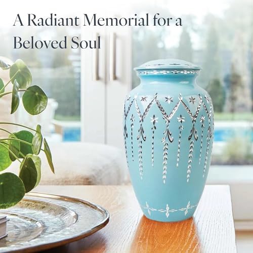 105in Metal Urn for Ashes - Hand-Crafted Blue