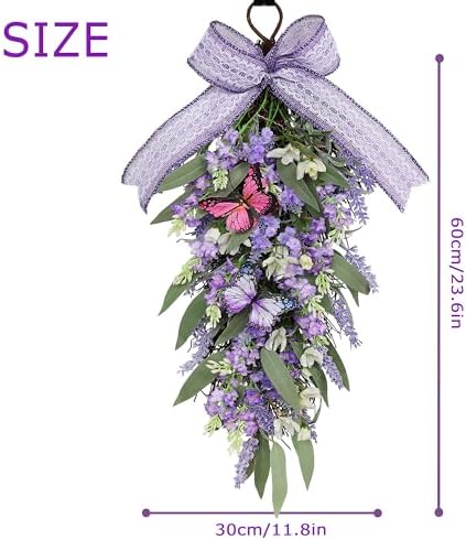 Jusdreen LED Teardrop Lavender Wreath with Butterflies