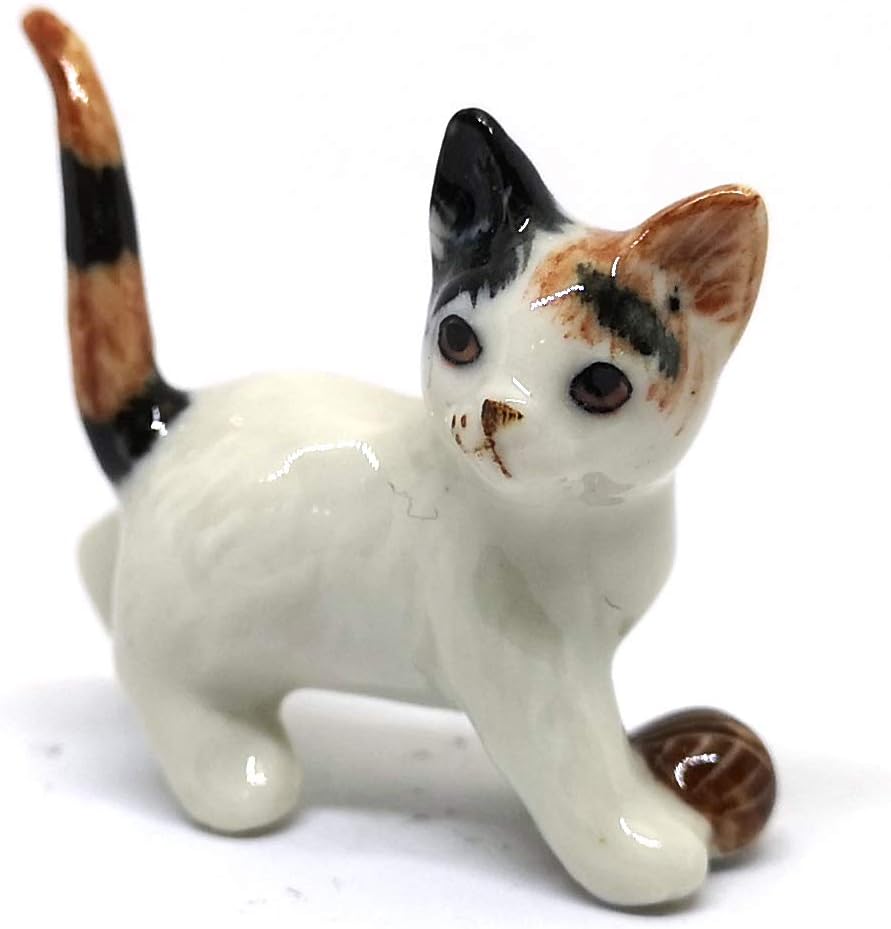 ZOOCRAFT Ceramic Figurine Cat with Ball Handmade Miniature Collectible Porcelain Standing 1