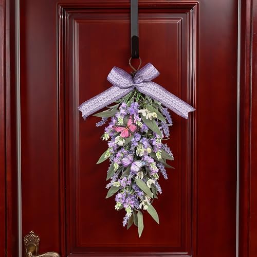 Jusdreen LED Teardrop Lavender Wreath with Butterflies