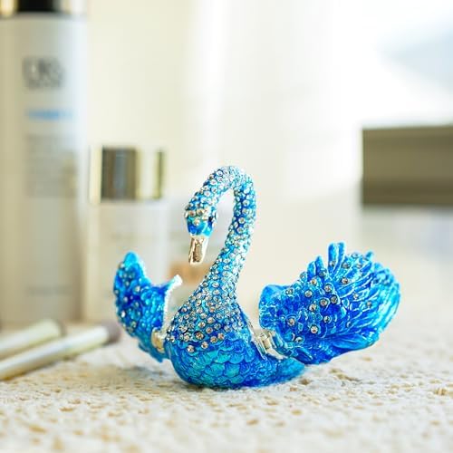 YU FENG Blue Swan Jewelry Trinket Box Collectible Figurine