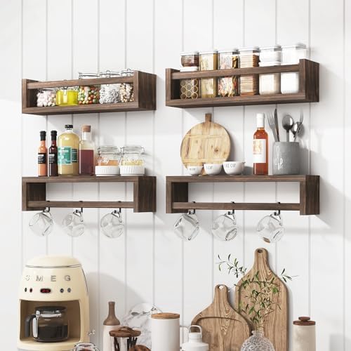 Fixwal Floating Book Shelves Set of 4 Brown