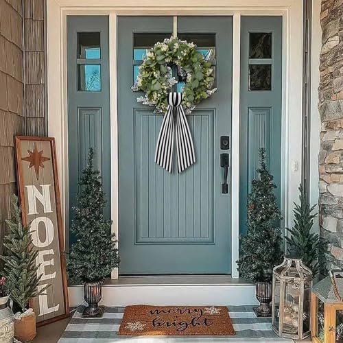 2 Pack Black and White Stripe Boxwood Wreath Sash