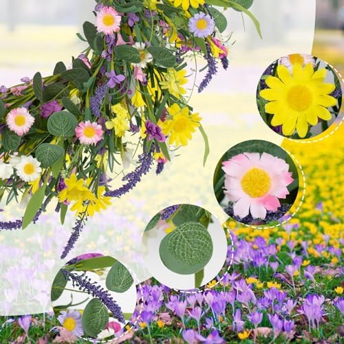 JFLORU 22 Inch Artificial Spring Wreath with Wildflowers