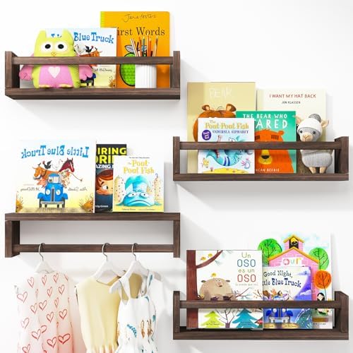 Fixwal Floating Book Shelves Set of 4 Brown