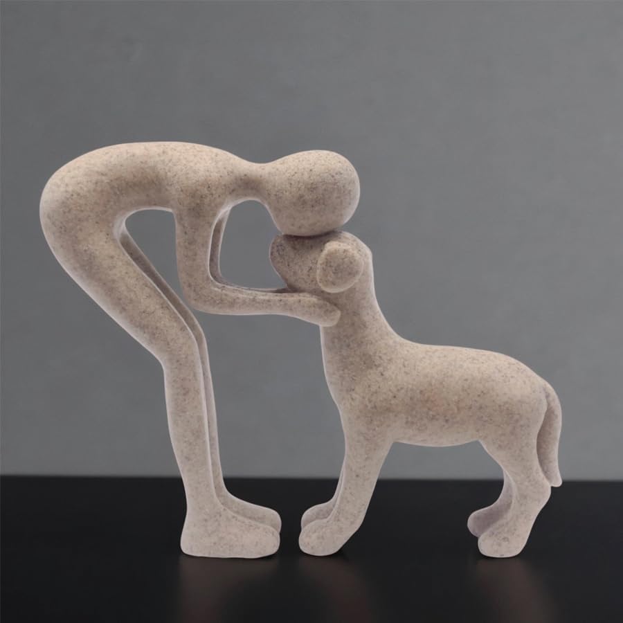 Human and Dog Statue Home Decor Figurine