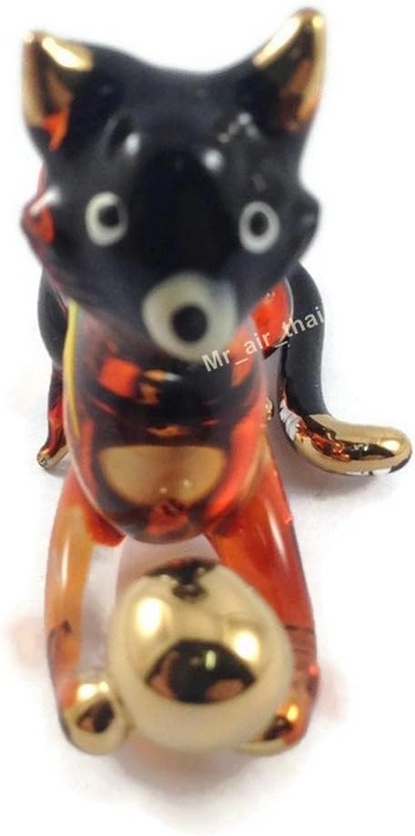 Tiny 2 Inch Black Brown Crouching Cat Figurine