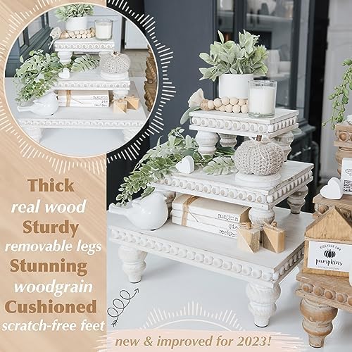 Wooden Tiered Tray Stand Set of 3 White Farmhouse Decor