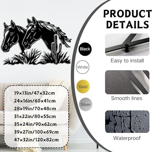 ENJOYOO Metal Horse Wall Art Sculpture 24x16in