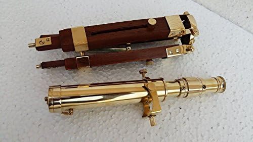 Mahira Nautical Decorative Table Telescope with Wood Tripod