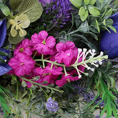 Spring Wreath for Front Door with Lavender Tulips and Green Leaves