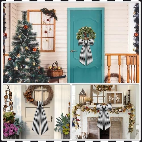 2 Pack Black and White Stripe Boxwood Wreath Sash