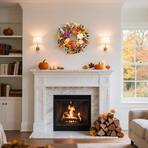 24 Inch Fall Wreath with Pumpkins and Leaves