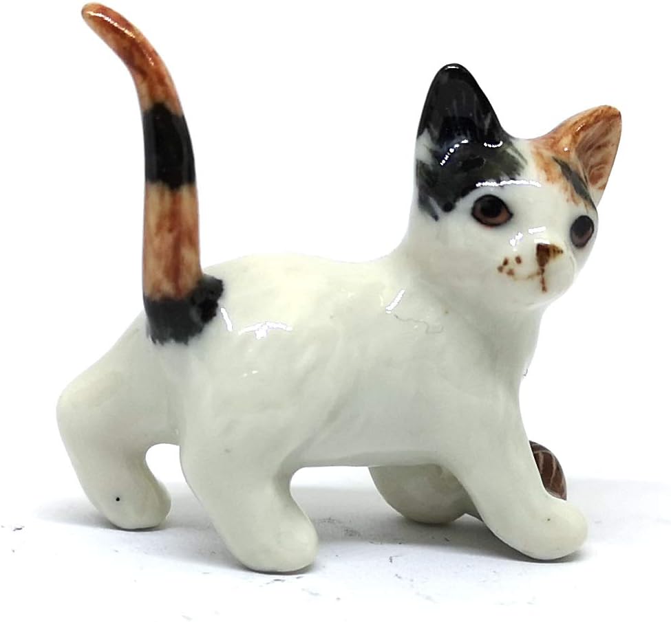 ZOOCRAFT Ceramic Figurine Cat with Ball Handmade Miniature Collectible Porcelain Standing 1