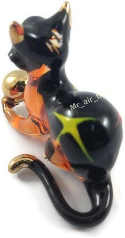 Tiny 2 Inch Black Brown Crouching Cat Figurine