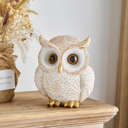 Octdays White Owl Statue - Cute Bird Figurine for Home Decor