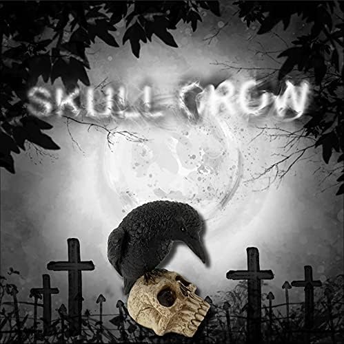 EraSpooky Gothic Crow on Skull Halloween Statue