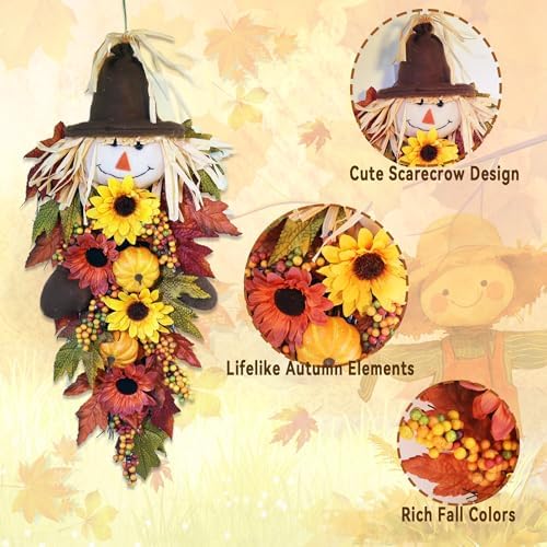 24 Inch Rustic Fall Scarecrow Teardrop Swag