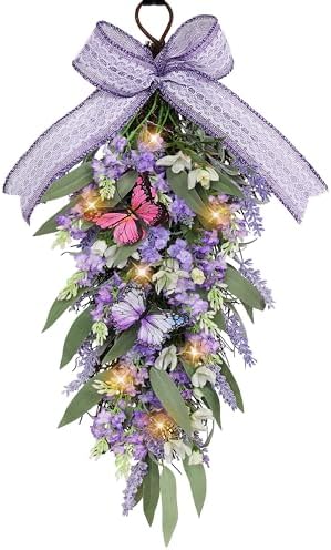 Jusdreen LED Teardrop Lavender Wreath with Butterflies