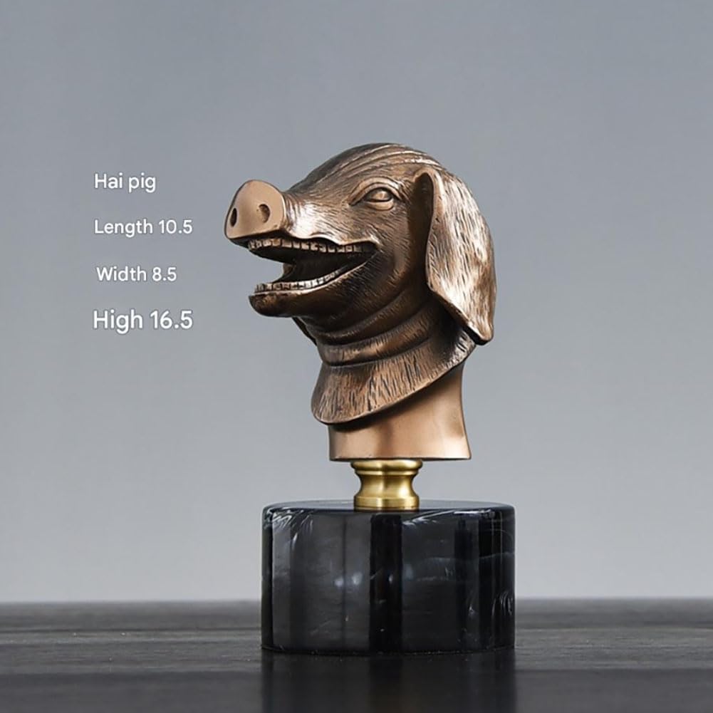 Chinese Zodiac Animal Head Sculptures with Bronze Finish and Black Marble Base