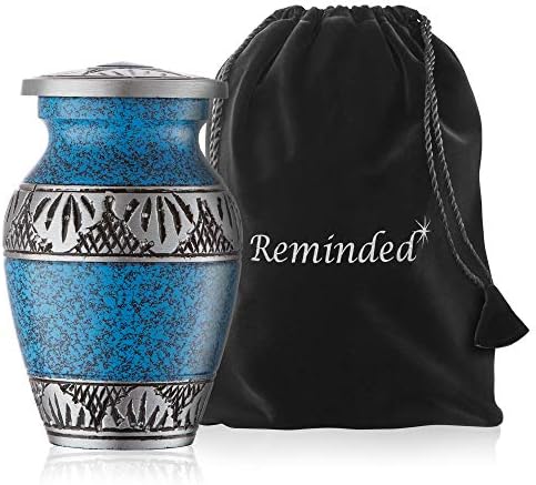 Reminded Small Cremation Urns Set of 4 Blue and Silver with Velvet Case
