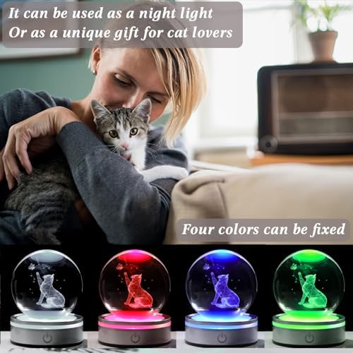 3D Crystal Cat Ball Home Decor Night Light Gift