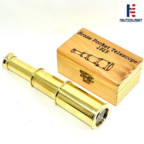 Full Brass Spyglass Telescope with Wooden Box