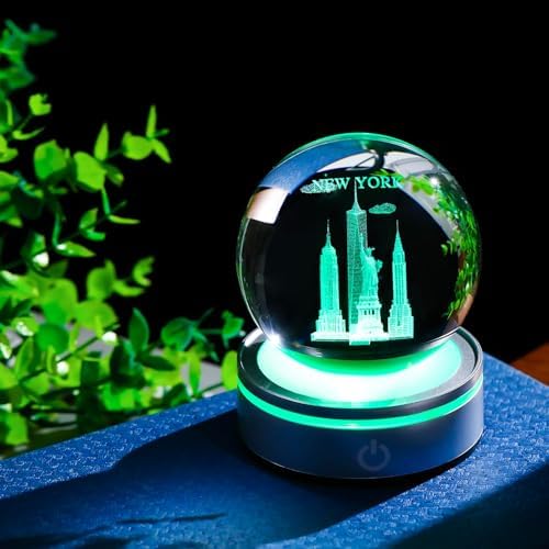 Movdyka 3D Crystal Ball Statue of Liberty Night Light Snow Globe