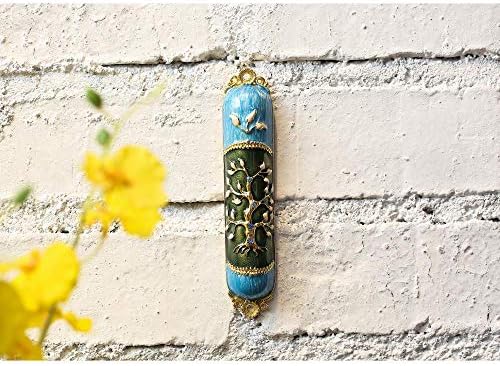 Hand Painted Enamel Mezuzah with Tree of Life Design