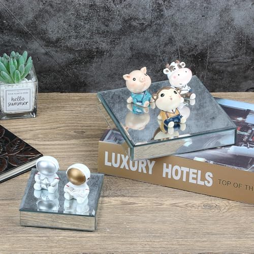 Hipiwe 2Pcs Square Mirrored Display Risers Stand