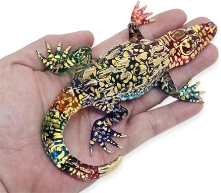 WitnyStore Tiny 5 Inch Rainbow Gold Dotted Crocodile Figurine