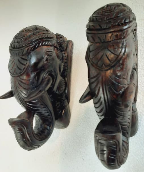 Blackperlcrafts 2 Pcs Big Elephant Statue Wooden Wall Bracket Decor
