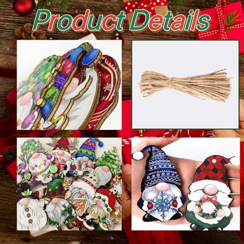 24 Wooden Gnome Christmas Ornaments for Decor