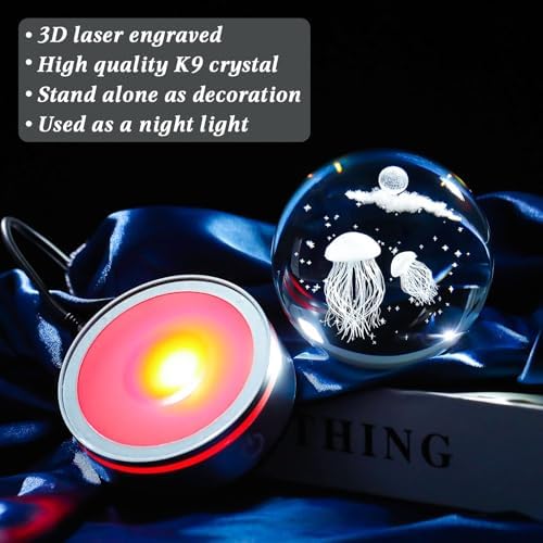 Movdyka 3D Crystal Jellyfish Night Light Decor Figurine