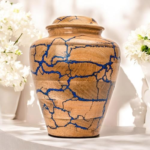 S J HANDICRAFTS Large Wooden Urn for Cremation Ashes