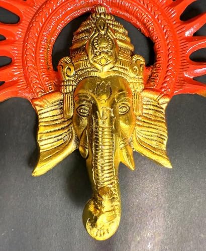 Ganesha Wall Hanging Decor 8 Inch Brass Temple Sculpture
