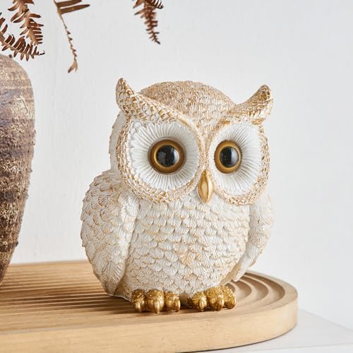 Octdays White Owl Statue - Cute Bird Figurine for Home Decor