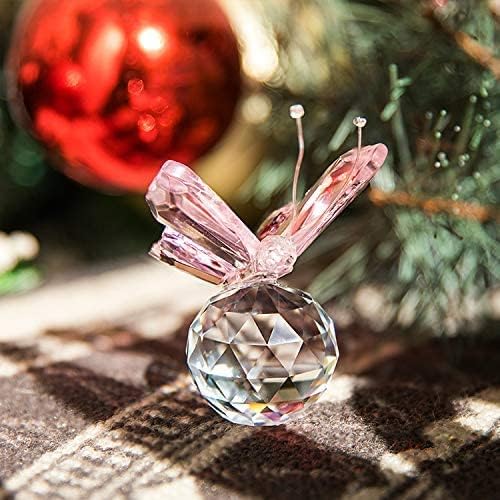 HD Pink Crystal Butterfly Figurine with Crystal Ball Base
