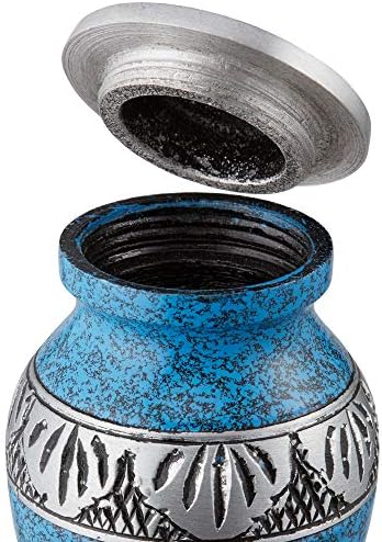 Reminded Small Cremation Urns Set of 4 Blue and Silver with Velvet Case