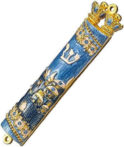 Matashi Hand Painted Mezuzah with Gold and Crystals