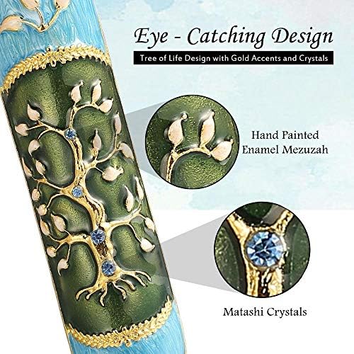 Hand Painted Enamel Mezuzah with Tree of Life Design
