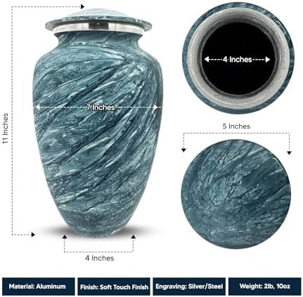 Custom Large Cremation Urn with Name and Design Blue