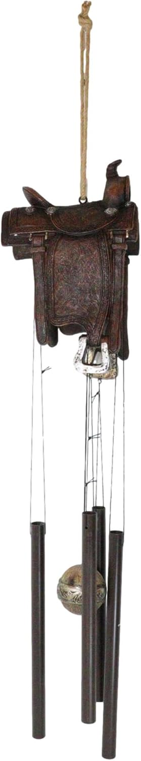 Ebros Gift Rustic Horse Saddle Wind Chime Decor