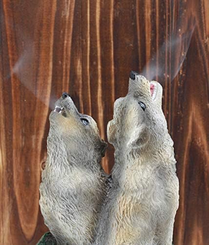 Ebros Howling Twin Gray Wolves Incense Burner Figurine