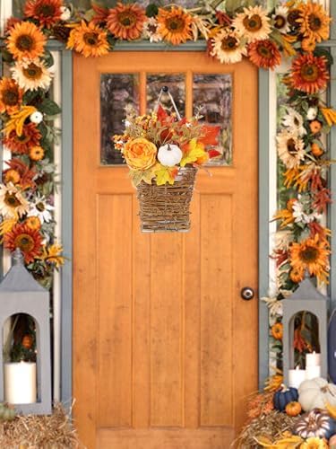 Autumn Peony Pumpkin Wall Hanging Basket Wreath