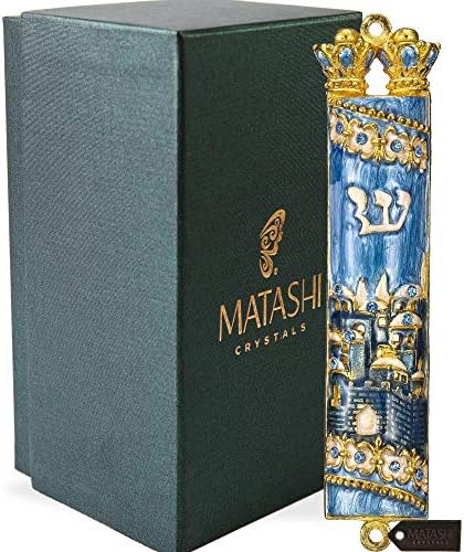 Matashi Hand Painted Mezuzah with Gold and Crystals