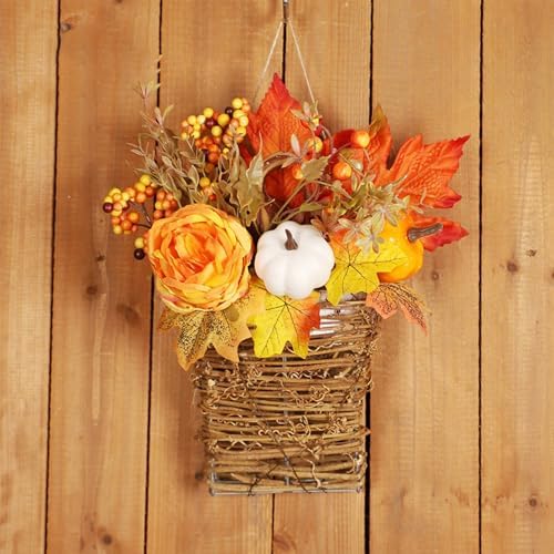 Autumn Peony Pumpkin Wall Hanging Basket Wreath