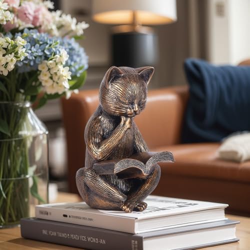 Reading Cat Figurine - 64 Inch Resin Bookshelf Decor